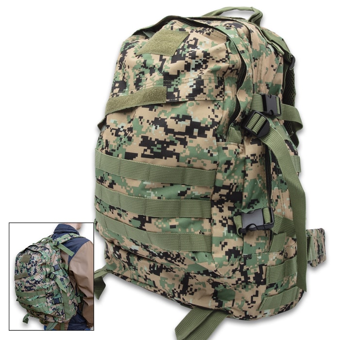 Full image of the digital camo All-Purpose Backpack.